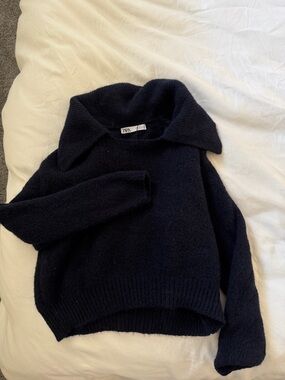 Zara Navy Collar Knit Sweater